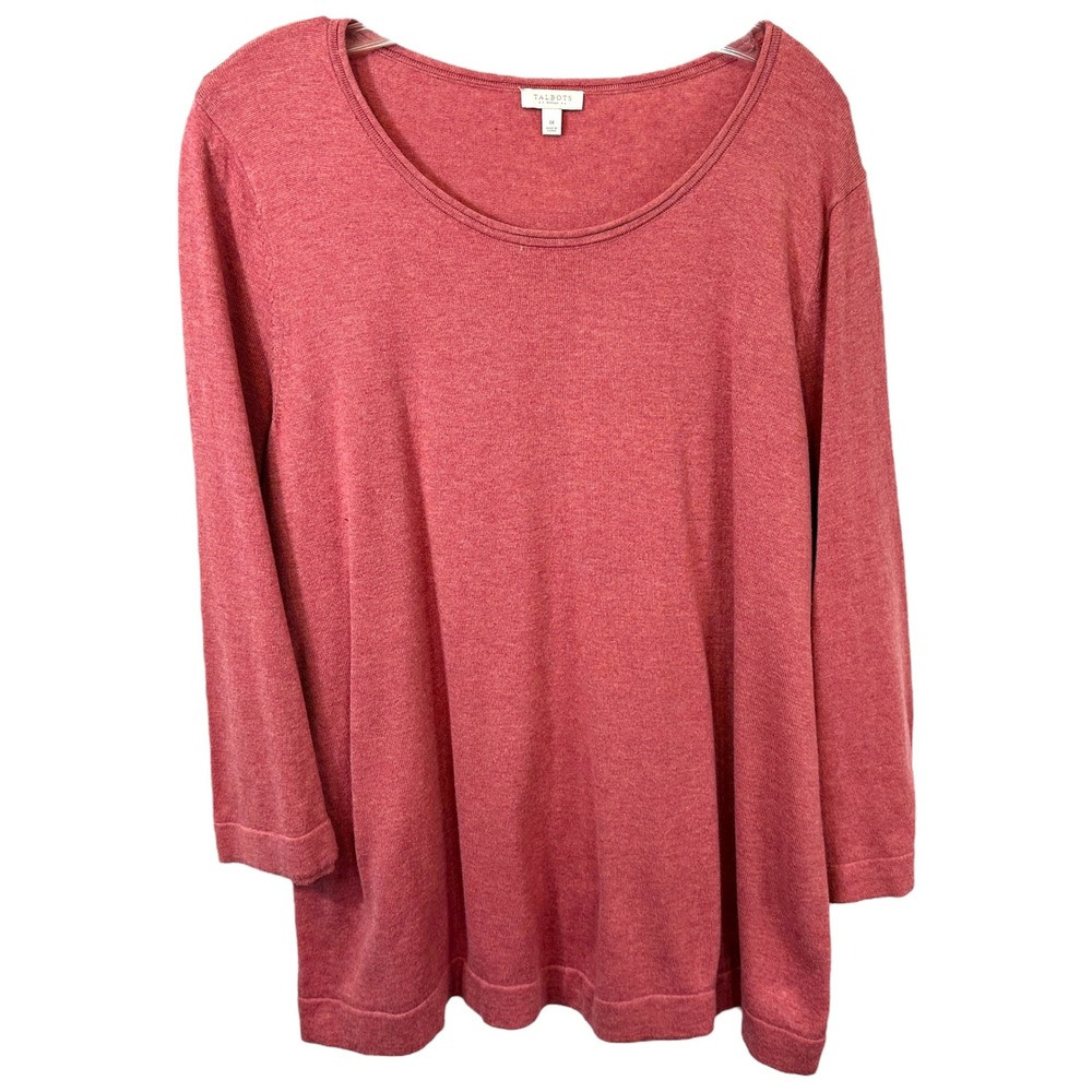 Talbots Plus Size 1X Top Red Heathered 3/4 Sleeve Scoop Neck Capsule Office 1721